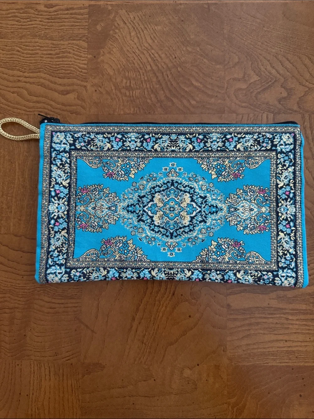 Turquoise Bohemian Embroidered Zip Clutch